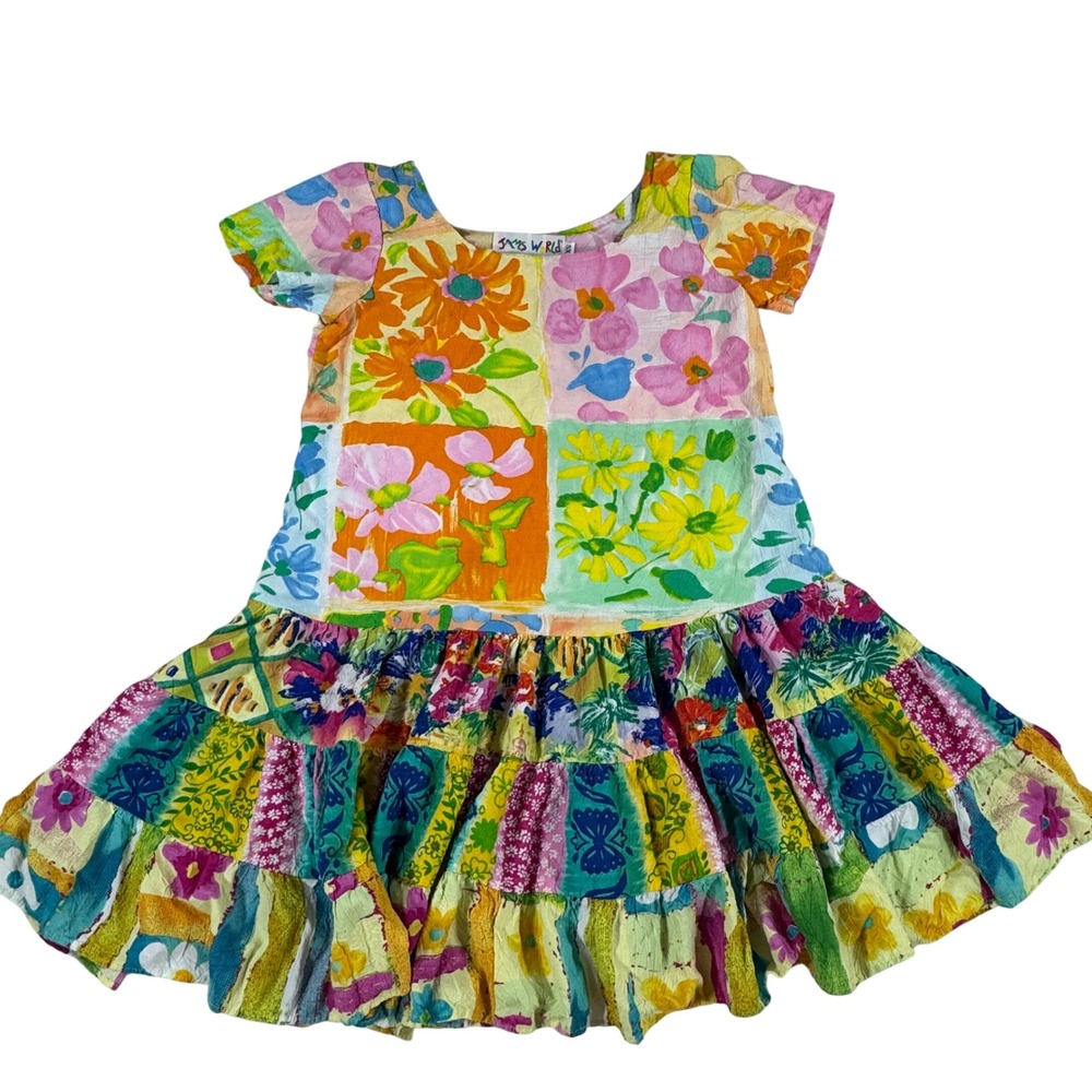 Vintage Jams World Flora Dora Patchwork Tiered Mini Dress XS Boho Whimsical Y2K